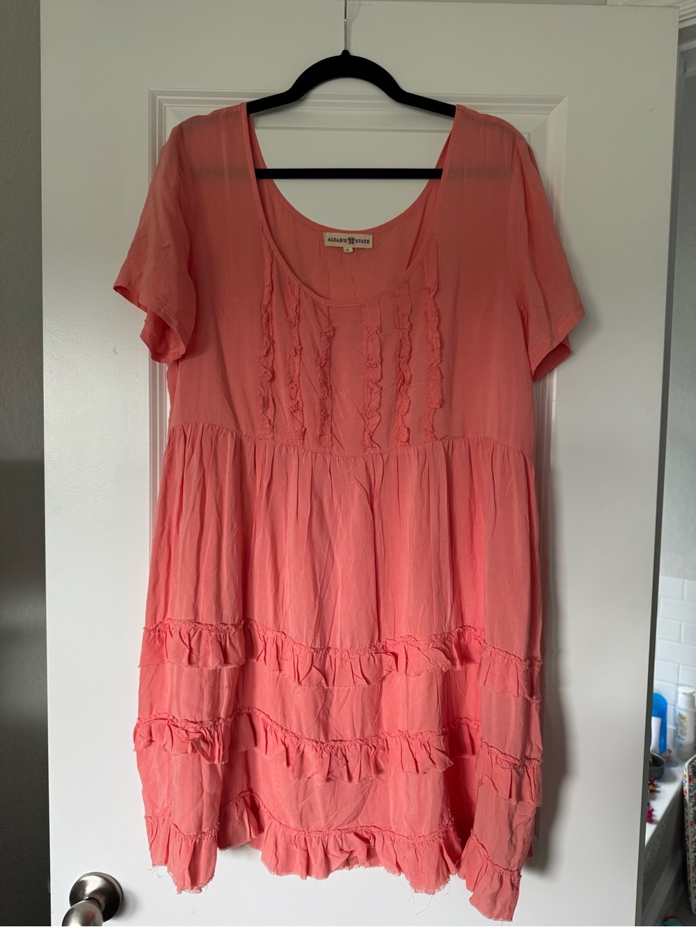 Altar'd State Coral Ruffle Tiered Tunic